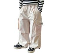 HahaNice Pantalon cargo pour filles - Taille élastique - Hip Hop - En coton - Pantalon baggy - Pantalon de parachute pour filles - 2 à 12 ans, beige, 10 ans
