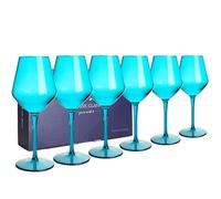 HAHASHOW Incassable Verres à vin coloré 440ml Lot de 6, Bleu Clair | 100% Tritan-Plastique，Lavable au lave-vaisselle, Idéal pour les restaurants, les fêtes et les événements，Offrir des cadeaux