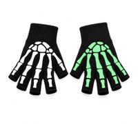 HAHEXGTP Gants Halloween Squelette Lumineux, Gants Sans Doigts Noirs Unisexe Adulte, Mitaines Squelette Lueur dans le Noir pour Cosplay, Carnaval, Costume Halloween