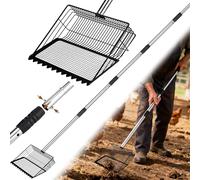 Hahorpa Grand Scooper de Caca de Poulet 25 cm avec Manche Réglable 60 à 175 cm, Pelle à Litière Métal avec Tamis Fin 7 mm pour Séparer Le Sable, Pelle à Déjections pour Poulailler ou Abri d'animaux