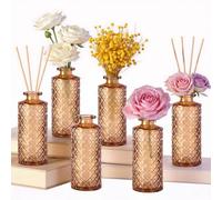 Hahorpa Petit Vase Transparent, Lot de 6 Vase Décoratif Tons Ambrés, Vases Fleur Deco Table en Verre 13 x 5 x 5 cm, pour Pampa Mariage Decoration, Deco Mariage Champêtre, Centre de Table