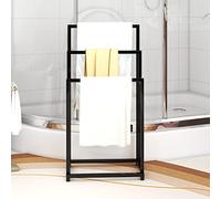 HAHRIR Porte-serviettes à étages en acier inoxydable - Porte-serviettes autoportant pour accessoires de salle de bain - Pour rangement et serviettes, gants de toilette et étagère de plafond (noir, 3-T