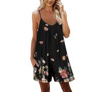hahuha Combinaison décontractée pour femme avec bretelles, short décontracté d'été, nouvelle impression numérique, poche ample, combinaison dos échancré, Noir , L