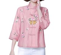 hahuha Hauts d'été habillés pour femmes, chemise en mousseline de soie, printemps/été, broderie chinoise rétro, amélioration de la robe Tang Robe de thé chinoise ancienne, robe boutonnée pour femme,