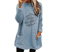 hahuha Pull à capuche pour femme - Décontracté - Double polaire - Fermeture éclair - Pull à capuche brodé - Pour femme, bleu, L