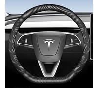 HAHYHL Couvre Volant pour Tesla Model Y Facelift 2025,3D Nappa Cuir Housse Volant Protègé Agréable Toucher Robuste Respirant avec Marquage Logo Élégant Intérieur Accessories Été Homme,White