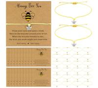 Haiabei Lot de 24 bracelets à breloques en forme d'abeille réglables avec carte inspirante pour amant, employé, enseignant, infirmière, taille unique, Plastique, Pas de gemme