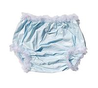 Haian Culotte en plastique à enfiler pour adulte pour incontinence, couleur bleu layette avec dentelle blanche (taille XXL)