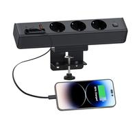 Haiaoyyds Multiprise de table avec câble rétractable USB C, 3 prises, 20 W PD USB C, câble de 1,8 m, interrupteur, prise pour bureau, bureau et maison, noir