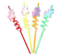 haiaxx 4 pièces pailles de Licorne réutilisables pailles à Boire en Plastique pour Enfants décoration de fête d'anniversaire Fournitures de Douche de bébé Cadeau