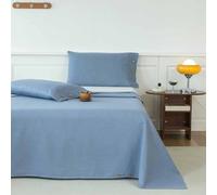 HAIBA Drap Plat 2 Personnes 250x230cm Bleu Elegant Comfort Drap Plat 1 pièce, de qualité hôtelière, Doux et de qualité égyptienne lit Simple/Double XL avec 2 Taies d'Oreillers