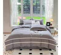 HAIBA Housse de Couette 200 x 230 cm Gris 100% Coton en Flanelle Linge de lit Réversible - Chaude Duveteuse avec Fermeture Éclair - pour lit Kingsize 2 Personnes