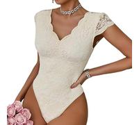 Haibang Body en Dentelle pour Femmes Body Sexy Chic Bodycon Bodysuit Manche Courte Col V Dentelle Top Moulant Haut Shirt Transparente Dos Nu Une Pièc Combinaisons Jumpsuit Élégant Lingerie Clubwear