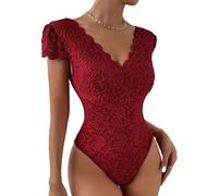 Haibang Body en Dentelle pour Femmes Body Sexy Chic Bodycon Bodysuit Manche Courte Col V Dentelle Top Moulant Haut Shirt Transparente Dos Nu Une Pièc Combinaisons Jumpsuit Élégant Lingerie Clubwear