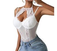 Haibang Body Femme Sexy Bodysuit en Dentelle Florale Spaghetti Bodys en Maille Transparente Bodycon Body Lingerie Dos Nu Élégant Corset Tops Une Pièce Combinaisons Jumpsuit Party Justaucorps Clubwear