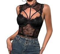 Haibang Body Femme Sexy Bodysuit en Dentelle Florale Spaghetti Bodys en Maille Transparente Bodycon Body Lingerie Dos Nu Élégant Corset Tops Une Pièce Combinaisons Jumpsuit Party Justaucorps Clubwear