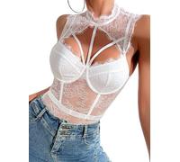 Haibang Body Femme Sexy Bodysuit en Dentelle Florale Spaghetti Bodys en Maille Transparente Bodycon Body Lingerie Dos Nu Élégant Corset Tops Une Pièce Combinaisons Jumpsuit Party Justaucorps Clubwear