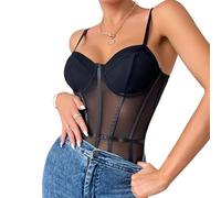 Haibang Body Femme Sexy Spaghettis Bodysuit en Maille Transparente Une Pièce Bodys sans Manches Bodycon Body Lingerie Élégant Corset Tops Combinaisons Jumpsuit Dos Nu Party Justaucorps Clubwear