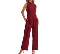 Haibang Combinaison Jumpsuit femme élégante col rond monobloc et barboteuses d'été combinaison complète sans manches barboteuses longue à jambe large cérémonie cocktail overall casual Playsuit mode
