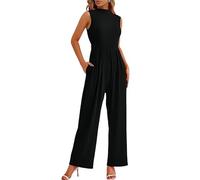 Haibang Combinaison Jumpsuit femme élégante col rond monobloc et barboteuses d'été combinaison complète sans manches barboteuses longue à jambe large cérémonie cocktail overall casual Playsuit mode