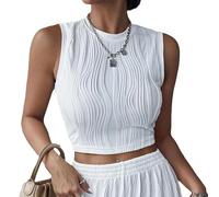 Haibang Debardeur Femme Chic et Élégant Été Hauts Top Sexy Crop Top sans Manches Col Rond Texturée Crop Cami Tank Tops Slim Fit Basique Chemise Sports Camisole Casual Travail Blouse Mode Streewear