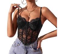 Haibang Debardeur Femme Eté en Dentelle Sexy Col en V Haut Court Chic Bretelles Spaghetti Crop Top Coupe Ajustée Corset Dentel Cami Tank Tops Chemisier Mode Streewear Clubwear