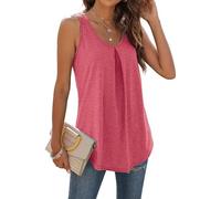 Haibang Femmes D'été Débardeur Col en V Hauts Top sans Manches Ample Tunique Chemises Fluide Plissé Tank Top Basique Chic et élégant T-Shirts Casual Confortable Gilets Couleur Unie Camisole