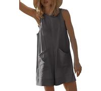 Haibang Mono Mujer Verano Corto Sin Mangas Cuello Redondo Peto Mujer Verano Casual Sueltos Jumpsuit Elegante Monos de Mujer Cortos Una Pieza Mono Pantalon con Bolsillos Informal Playa Playsuit