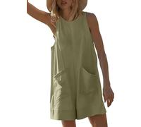 Haibang Mono Mujer Verano Corto Sin Mangas Cuello Redondo Peto Mujer Verano Casual Sueltos Jumpsuit Elegante Monos de Mujer Cortos Una Pieza Mono Pantalon con Bolsillos Informal Playa Playsuit