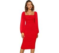 Haibang Robe de Soiree Femme Sexy Robe Moulante en Maille à Manches Longues et Col Carré Mini Robes Courtes Élégante Robe pour Cocktail Party Fête Club Bal Mariage Soirée