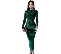 Haibang Robe Longue Moulante en Velours à Manches Longues pour Femme Bodycon Maxi Slim Fit Élégante pour Soirée Cocktail Party Fête Club Disco Nuit Bal Otoño e Invierno