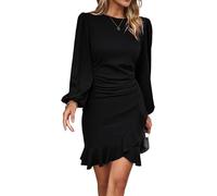 Haibang Robe Moulante à Manches Longues pour Femmes Elégante Robe Courte Vintage Ruffle Manches Robe d'affaires Sexy Chic Crayon Midi Robe pour Soirée Cocktail Party Formelle Travail Automne Hiver