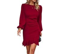 Haibang Robe Moulante à Manches Longues pour Femmes Elégante Robe Courte Vintage Ruffle Manches Robe d'affaires Sexy Chic Crayon Midi Robe pour Soirée Cocktail Party Formelle Travail Automne Hiver