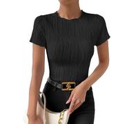 Haibang T-Shirts à Manches Courtes Femme Été Hauts Top Chic et Élégant Col Rond Texturée Tee Shirt Basique Montant Chemise Y2K Sexy Slim Fit Crop Top Décontracté Travail Blouse Mode Streewear