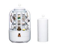 HAIBI Boîte à Bijoux, Coffret à Bijoux 360 Boîte à Bijoux Rotative Boîte De Stockage Cosmétique Transparent Organisateur De Maquillage Boucles D’Oreilles Collier De Bureau Organisateur, Blanc