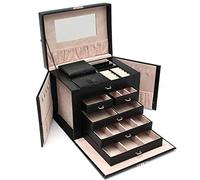 HAIBI Boîte à Bijoux, Coffret à Bijoux 5 Tiroirs Grande Boîte à Bijoux Noire Watch Case Beads Boucles D’Oreilles Bagues Bijoux Armoire Caisse De Stockage Faux PU Leather Trinket Organizer