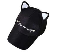 HAIBI Casquette De Baseball,Printemps Été Mode Rue Réglable Belle Broderie Chapeau Oreilles De Chat Casquette Snapback Garçon Fille Chapeau De Perle,Noir