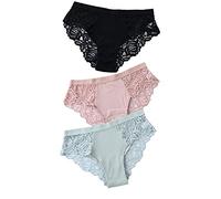 HAIBI Femme Culotte Slips 3 Pcs Dames Culottes en Coton Sexy Dentelle Slip Lingerie Femme Floral Respirant Doux Slip, Blackpinkblue, XL
