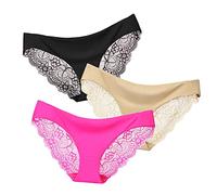 HAIBI Femme Culotte Slips 3 Pcs Sexy Dames Culottes Dentelle Slip Glace Soie sans Couture Taille Basse Confort Femme sous-Vêtements, Ensemble 1, M