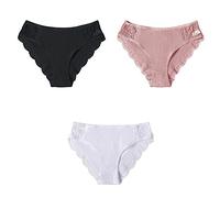 HAIBI Femme Culotte Slips Ensemble De Culottes en Coton pour Dames Ensemble De Slips en Dentelle Florale pour Femmes Sexy sous-Vêtements Respirants À Taille Basse, Lot De 3, Ensemble 1, M