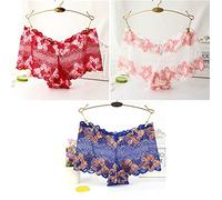 HAIBI Femme Culotte Slips Lot De 3 Culottes Creuses Florales pour Dames Boyshort Dentelle Douce Femme Slip Sexy À Taille Basse avec Nœud, Ensemble 2,4XL