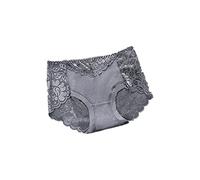 HAIBI Femme Culotte Slips Lot De 3 Culottes en Coton pour Dames Sexy Dentelle Taille Moyenne Slip Femme Creux Hip Lift Plus Size Underwear, 3Pcs Gris, M