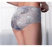 HAIBI Femme Culotte Slips Lot De 3 Culottes en Coton pour Dames Sexy en Dentelle Mi-Taille Creuse Slip Femme Hip Lift Plus Size Underwear, 3Pcs Gris, 3XL