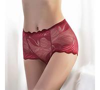 HAIBI Femme Culotte Slips Lot De 3 Culottes Sexy en Dentelle pour Dames en Coton À Taille Moyenne Culotte Translucide Femme Slip en Maille Flexible À La Mode, 3Pcs Vin Rouge, M