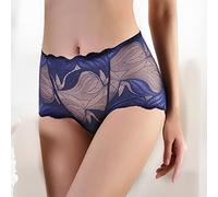 HAIBI Femme Culotte Slips Lot De 3 Culottes Sexy pour Dames en Coton À Taille Moyenne en Dentelle Slip Translucide pour Femme Slip en Maille Flexible, 3Pcs Bleu, L