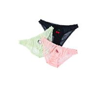 HAIBI Femme Culotte Slips Lot De 3 Dames Culottes en Dentelle Sexy Tentation Slips Taille Basse Femme Broderie De Fruits Transparents sous-Vêtements pour Filles Douces, 3 Pièces Noir, M