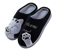 HAIBI Pantoufles d'hiver，Hommes Hiver Intérieur Chaud Home Slippers Couples Chambre À Coucher Cartoon Cat Non-Slip Soft Bottom Men Home Slippers,Noir,40,41