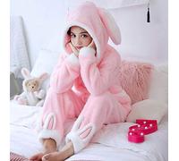 HAIBI Pyjama Femme Hiver,Polaire Pyjama 2 Pcs Filles Pyjamas Ensembles Vêtements De Nuit Manches Longues Pyjama Chaud Lapin Rose Femme Homewear, XX, Grand