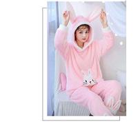 HAIBI Pyjama Femme Hiver，Polaire Pyjama Pyjamas pour Filles Ensembles De Vêtements De Nuit De Dessin Animé Lapin Rose À Manches Longues Pyjama Doux Et Chaud Femme Homewear 2 Pcs, Moyen