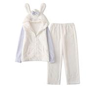 HAIBI Pyjama Femme Hiver，Polaire Pyjama Dessin Animé Corail Polaire Filles Chemise De Nuit Ensemble Pyjamas Vêtements De Nuit Maison Porter Casquette À Capuche Pantalon Ensemble, Grand